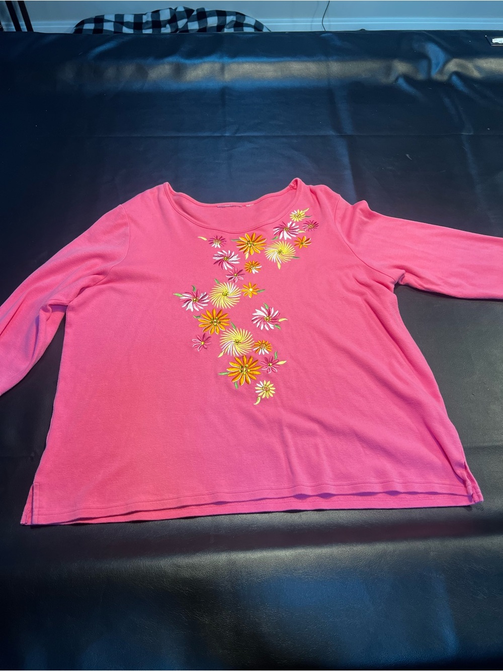 Quacker Factory Pink Floral Embroidered 3/4 Sleeve Tee TAGS MISSING SEE PHOTOS
